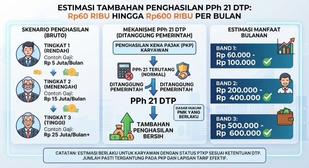 Estimasi Tambahan Penghasilan PPh 21 DTP: Rp60 Ribu hingga Rp600 Ribu per Bulan