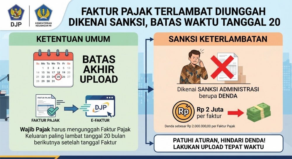 Faktur Pajak Terlambat Diunggah Dikenai Sanksi, Batas Waktu Tanggal 20