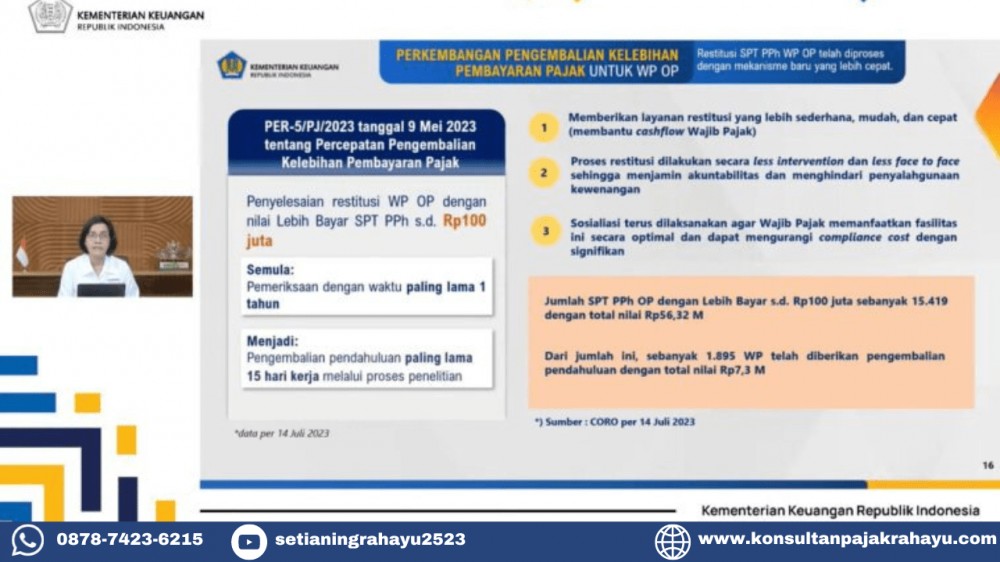 Restitusi Pajak Orang Pribadi Capai Rp 7,3 Miliar, Sri Mulyani Dorong Pemanfaatan Kebijakan Percepatan
