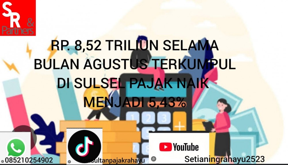 Rp8,52 Triliun selama bulan agustus terkumpul di Sulsel pajak naik menjadi 5,43%